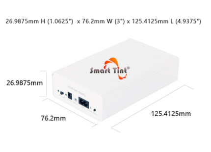 Smart Tint H-15R : Power Supply with Remote Control or Wall Switch, side view dimensions.