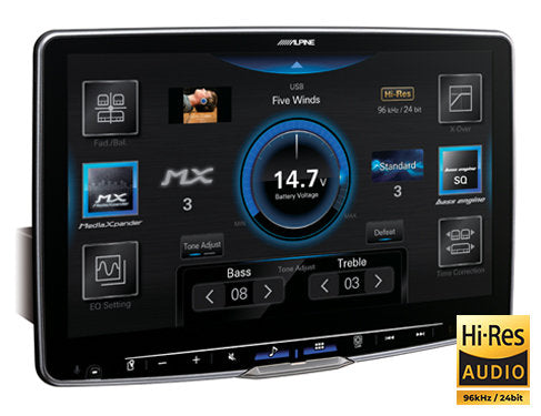 Alpine iLX-F511 : 11" Halo Style Bluetooth Mechless Head Unit sound settings menu.