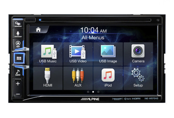 Alpine INE-W970HD : 6.5" DDIN Bluetooth Navigation CD/DVD Head Unit, menu screen.
