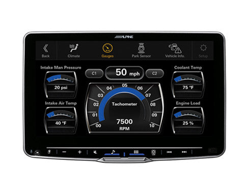 Alpine iLX-F509 : 9" Halo Style Bluetooth Mechless Head Unit, vehicle info with iDatalink module.
