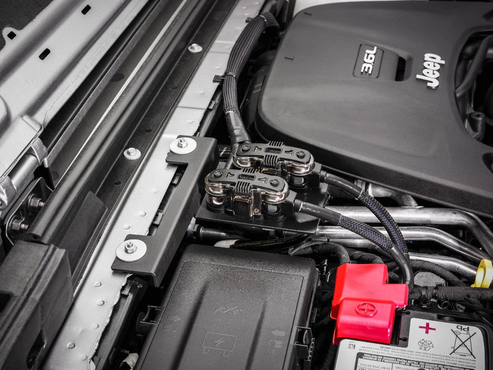 JL Audio SBA-J-JL-FHB : Under Hood Mount Fuse Holder Bracket, top view installed.