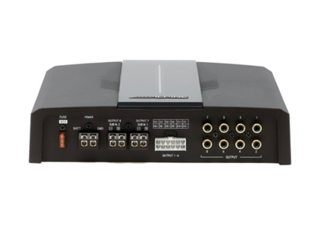 Alpine Optim8 PXE-C80-88 : 8ch x 50W @ 2Ω/4Ω Amplifier w/OEM Integration DSP, output section.