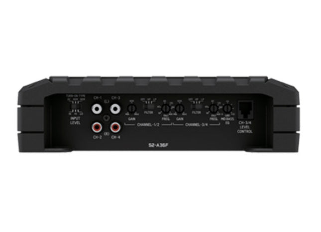 90W/60W x 4ch Amplifier @ 2Ω/4Ω, input and settings section.