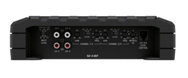 90W/60W x 4ch Amplifier @ 2Ω/4Ω, input and settings section.