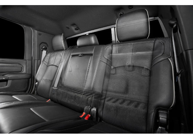 JL Audio SB-D-MGACABG4/10TW1 : Dual 10" 600W Subwoofer Enclosure @ 2Ω, 2006-UP Ram 2500/3500 Crew & Mega Cab, shown installed with cutaway view.