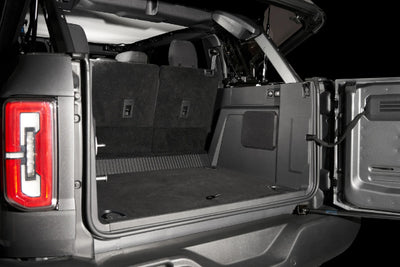 JL Audio SBX-F-BRONCG6/10TW1 : 10" 300W Thin Subwoofer Enclosure @ 2Ω, 2021-UP Ford Bronco, shown installed.