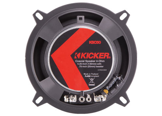 Kicker 51KSC504 : 5.25" 75W RMS Coaxial Speakers, rear view.
