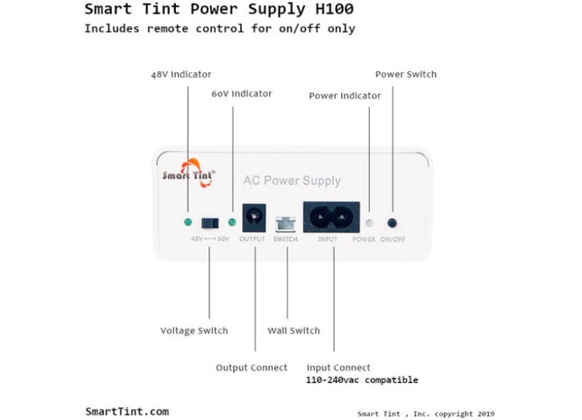 Smart Tint H-100R : Power Supply with Remote Control or Wall Switch, Front