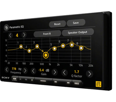 Sony XAV-9000ES : 6.75" DDIN Style Hi-Res Bluetooth Mechless Head Unit, front view.