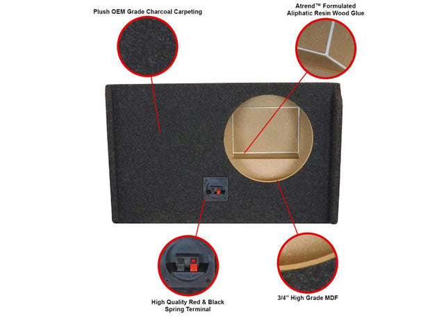 A-Trend A181-10CPV : Single 10" Vented Sub Box, 2007-2020 Silverado Sierra Crew Cab, specs.
