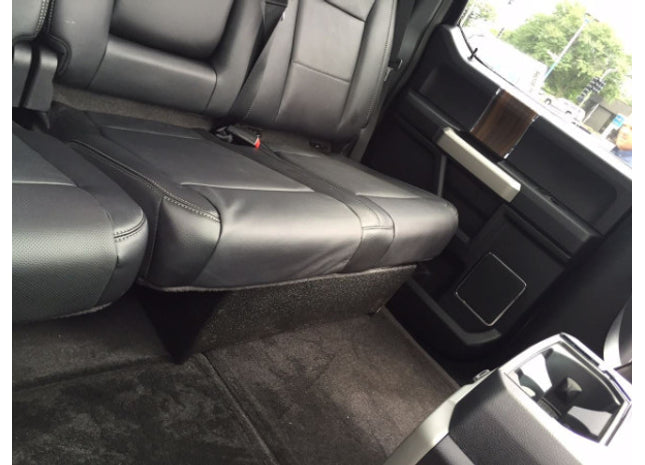 A-Trend A361-10CP : Single 10" Sealed Sub Box for F-150 Super Crew 2009-2018, shown installed.