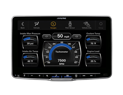 Alpine iLX-F509 : 9" Halo Style Bluetooth Mechless Head Unit, vehicle info with iDatalink module.