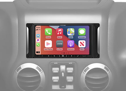 Alpine i407-WRA-JK : 7" DDIN Style Bluetooth Mechless Head Unit, CarPlay screen.