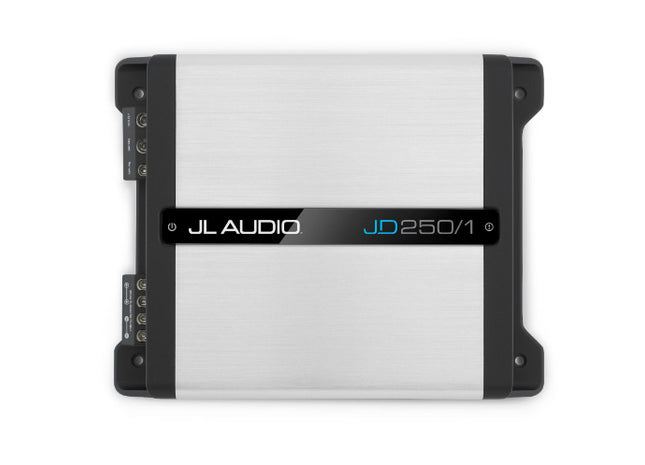 JL Audio JD250/1 : 250W or 150W Mono Amplifier @ 2Ω or 4Ω, top side.