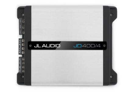 JL Audio JD400/4 : 100W or 75W 4ch Amplifier @ 2Ω or 4Ω, top side.