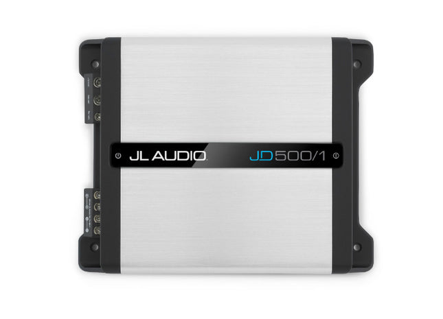 JL Audio JD500/1 : 500W or 250W Mono Amplifier @ 2Ω or 4Ω, top side.