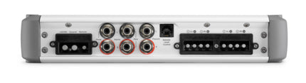 JL Audio MHD600/4-24V : 4ch 24V Marine Amplifier, connections side.
