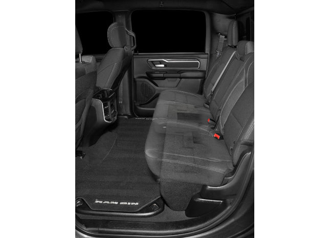 JL Audio SB-D-5GRAMCCF/12TW3 : Dual 12" 800W Sub Box for Ram 1500 Crew Cab, 2019-UP, shown installed.