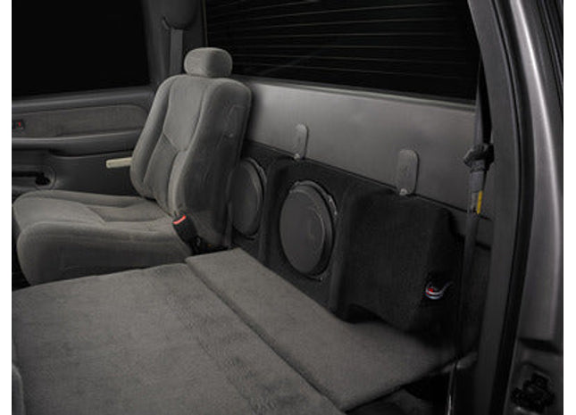 JL Audio SB-GM-SLVCRW/10TW3 : Dual 10" 800W 2Ω Thin Subwoofer Enclosure, shown installed.