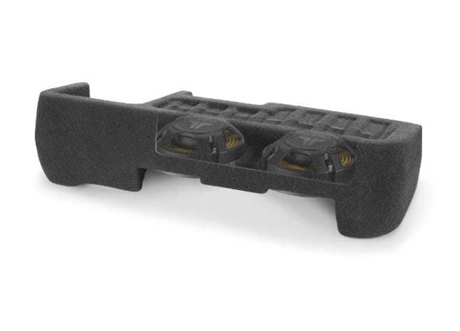 JL Audio SB-GM-SLVD4/10TW3 : Dual 10" 800W 2Ω Thin Subwoofer Enclosure, cutaway view.