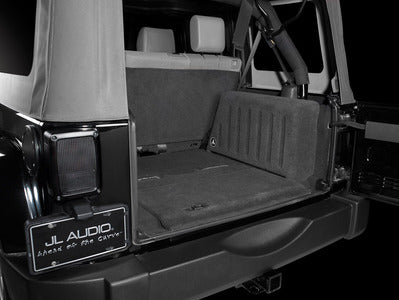 JL Audio SB-J-UNLTD4D/13TW5v2/BK : 13" 600W 2Ω Thin Subwoofer Enclosure, shown installed.