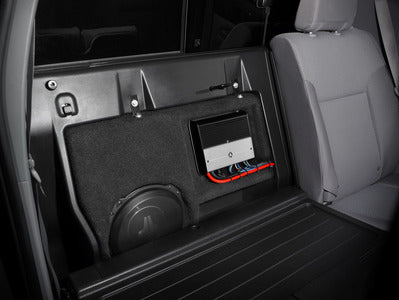 JL Audio SB-T-TACDC12/10TW3 : 10" 400W RMS 2Ω Thin Subwoofer Enclosure, shown installed.