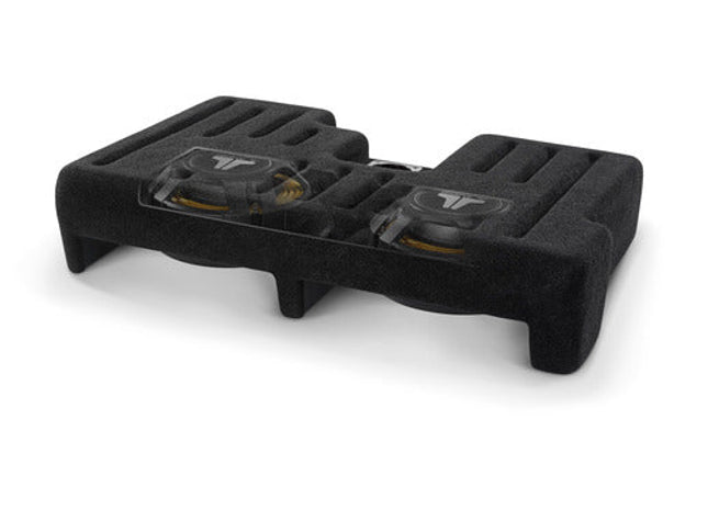 JL Audio SB-T-TUNDB3/10TW3/BK : Dual 10" 800W 2Ω Thin Subwoofer Enclosure, cutaway view.