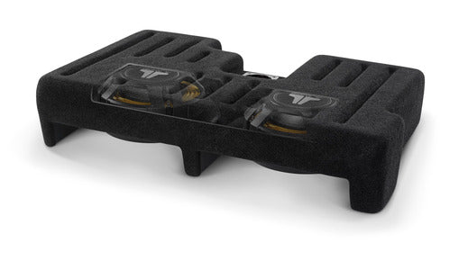 JL Audio SB-T-TUNDB3/10TW3/BK : Dual 10" 800W 2Ω Thin Subwoofer Enclosure, cutaway view.