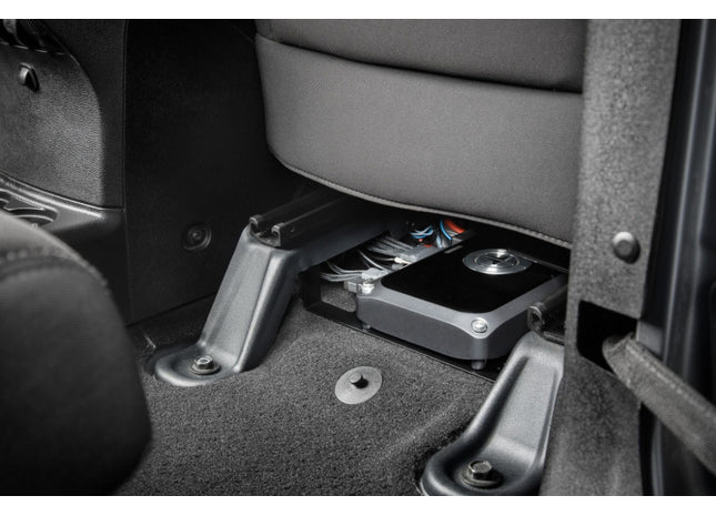 JL Audio SBA-J-JKU-UAR : Underseat Amplifier Mounting Bracket, shown installed.