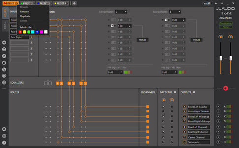 JL Audio TwK-D8 : System Tuning DSP, settings section.