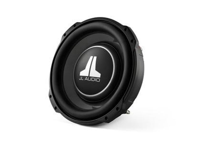JL Audio 12TW3 : 12-Inch 400-Watt Thin Subwoofer Driver, 4-Ohm or 8-Ohm DVC, front side view.
