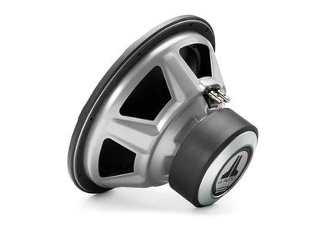 JL Audio 12W3v3 : 12-Inch 500-Watt Subwoofer Driver, 2-Ohm or 4-Ohm Single Voice Coil, rear side view.