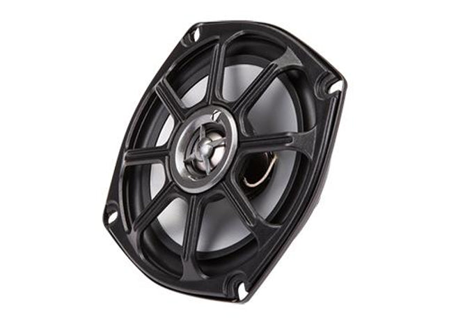 Kicker 10PS52502 : 5.25-Inch 50-Watt Coaxial Motorcycle Speakers, 2-Ohm, side view.Kicker 10PS5250 : 50W 5.25" Motorcycle Coaxial Speakers, 2Ω or 4Ω, side view.