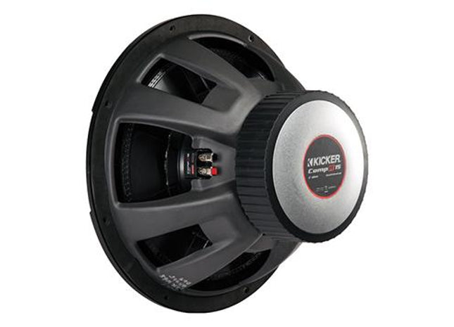 500W 12" Subwoofer Driver, 2Ω or 4Ω DVC : Kicker 43CWR12, rear view.