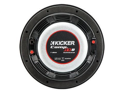Kicker 43CWRT8 : 300W 8" Thin Subwoofer Driver, 2Ω Dual Voice Coil back side.