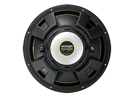 Kicker 44CWC : 15-Inch 600-Watt Subwoofer Driver, 4-Ohm SVC or 4-Ohm DVC, rear view of DVC driver.