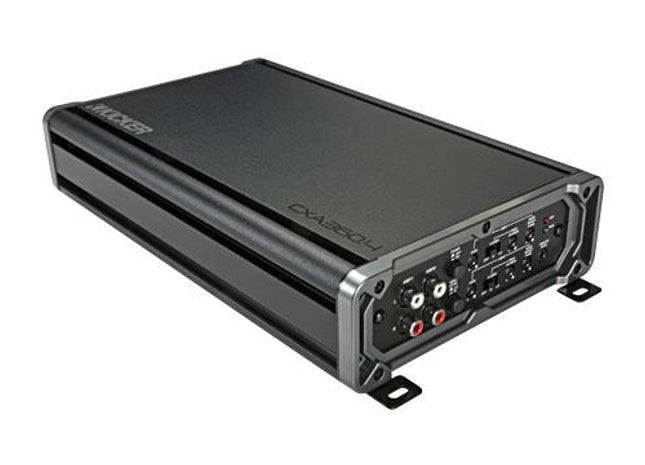 4ch x 90W Amplifier @ 2Ω, or 65W @ 4Ω : Kicker 46CXA3604t top side view.
