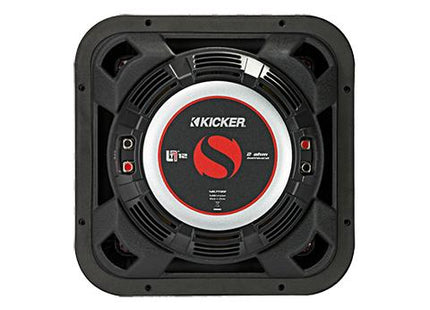 Kicker 46L7T10 : 10-Inch Thin Subwoofer Driver, 500-Watts @ 2-Ohm or 4-Ohm DVC, back side.