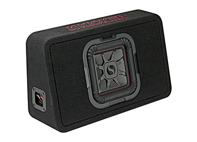 Kicker 46TL7T82 : 8-Inch Thin Loaded Subwoofer Enclosure, 350-Watt RMS, 2-Ohm or 4-Ohm Impedance, input side.