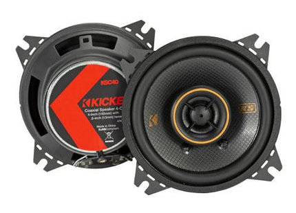 Kicker 47KSC404 : Four-Inch Coaxial Midrange-Tweeter Drivers, 75-Watt RMS, front and back side view.