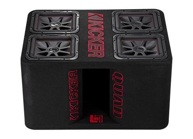 Kicker 47QL7R12 : 12-Inch Quad-Loaded Subwoofer Enclosure, 2400-Watt, 2-Ohm Final Impedance, port side.