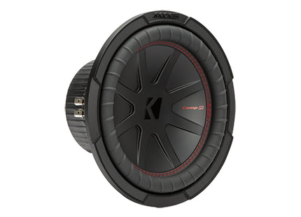 Kicker 48CWR10 : 400W 10" Subwoofer Driver, 2Ω or 4Ω Dual Voice Coil, left side.