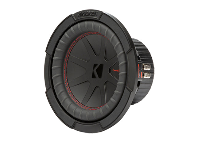Kicker 48CWR8 : 300W 8" Subwoofer Driver, 2Ω or 4Ω Dual Voice Coil, left side.