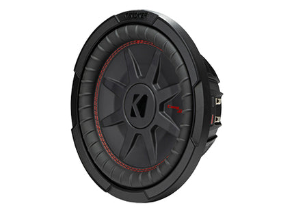 Kicker 48CWRT10 : 400W 10" Thin Subwoofer Driver, 2Ω or 2Ω Dual Voice Coil, right side.