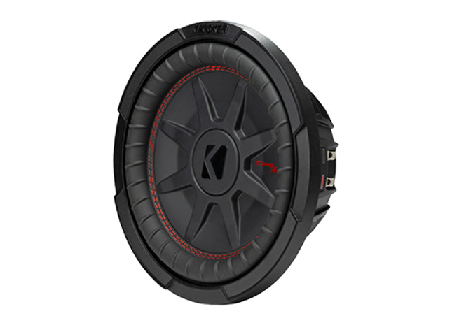 Kicker 48CWRT10 : 400W 10" Thin Subwoofer Driver, 2Ω or 2Ω Dual Voice Coil, right side.