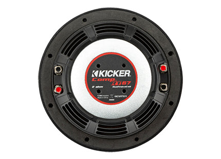 Kicker 48CWRT67 : 150W 6.75" Thin Subwoofer Driver, 1Ω or 2Ω Dual Voice Coil, rear view.