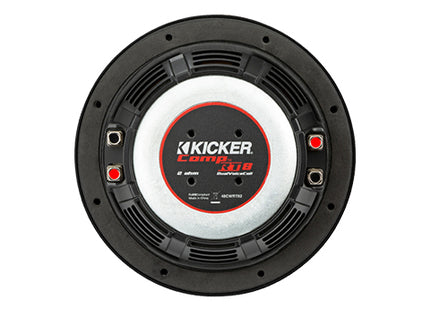 Kicker 48CWRT8 : 300W 8" Thin Subwoofer Driver, 2Ω or 4Ω Dual Voice Coil, rear view.
