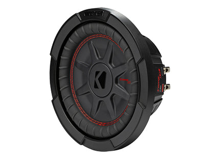 Kicker 48CWRT8 : 300W 8" Thin Subwoofer Driver, 2Ω or 4Ω Dual Voice Coil, right side.