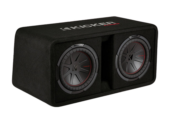 Kicker 48DCWR102 : 800W Dual 10" Subwoofer Enclosure, 2Ω Configuration, left side.