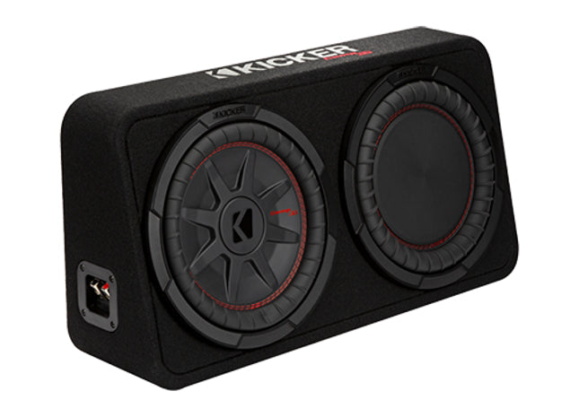 Kicker 48TCWRT10 : 400W Dual 10" Thin Subwoofer Enclosure, 2Ω Configuration, left side.